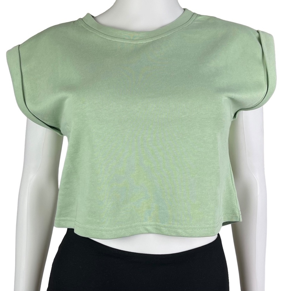 Paper Crane‎ Green Short Sleeve Crop Top T-Shirt Womens Size L